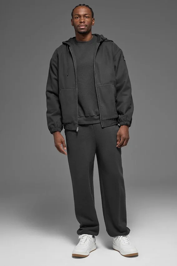 Cotton Canvas Full Zip Hoodie - Anthracite