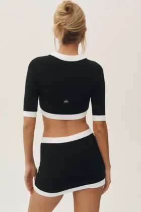 Cotton Cashmere Cropped Capri Dream Cardigan – Black/White