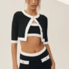 Cotton Cashmere Cropped Capri Dream Cardigan - Black/White