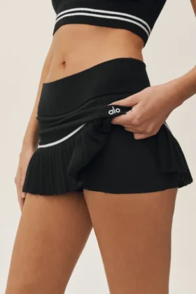 Cotton Cashmere High-Waist My Serve Tennis Skirt – Black/White