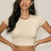 Cotton Cashmere My Serve Short Sleeve - Sandy Beige/White