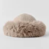 Courchevel Cashmere Faux Fur Beanie - Oat Heather