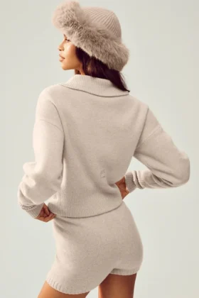 Courchevel Cashmere Faux Fur Beanie – Oat Heather