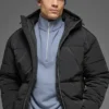 Crinkle Nylon Hooded Stage Puffer - Black