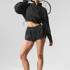 Cropped 1/4 Zip Aerial Pullover - Black