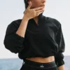 Cropped 1/4 Zip Alumni Pullover - Black