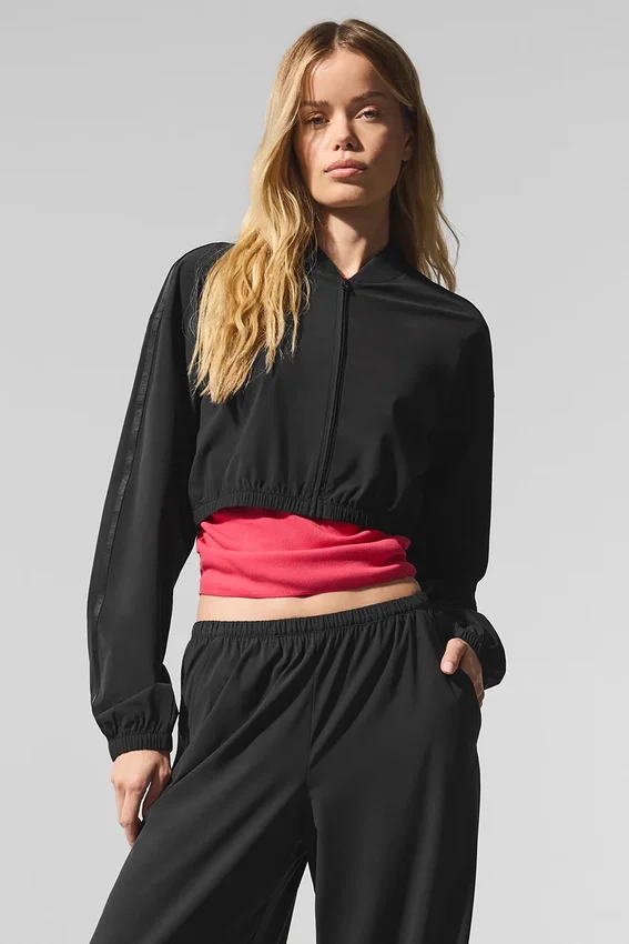 Cropped Breezy Full-Zip Cover up - Black