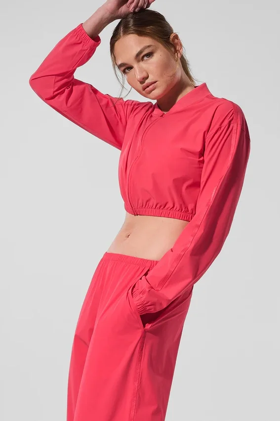 Cropped Breezy Full-Zip Cover up - Candy Red