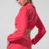 Cropped Breezy Full-Zip Cover up - Candy Red