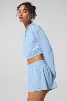 Cropped Breezy Full-Zip Cover up - Seashell Blue