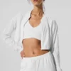Cropped Breezy Full-Zip Cover up - White