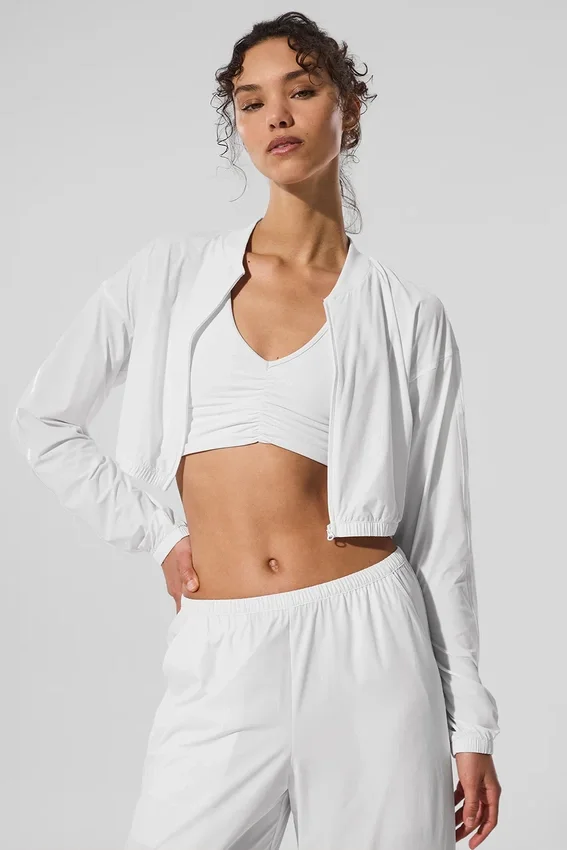 Cropped Breezy Full-Zip Cover up - White