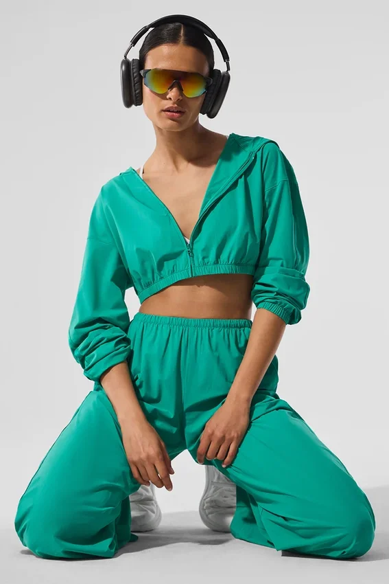 Cropped Breezy Full-Zip Hoodie - Spruce Green