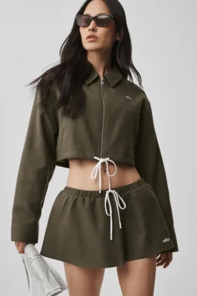 Cropped Fan Favorite Full Zip Jacket - Olive Tree