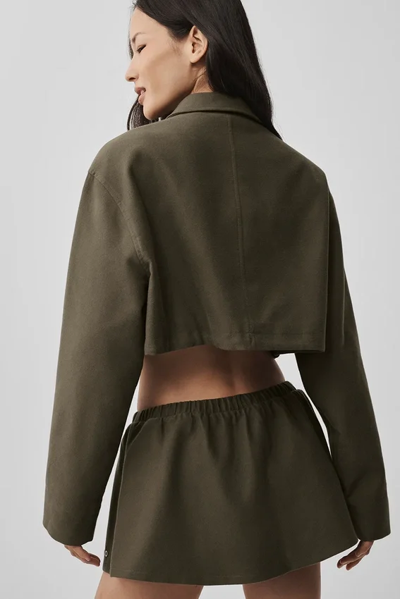 Cropped Fan Favorite Full Zip Jacket - Olive Tree