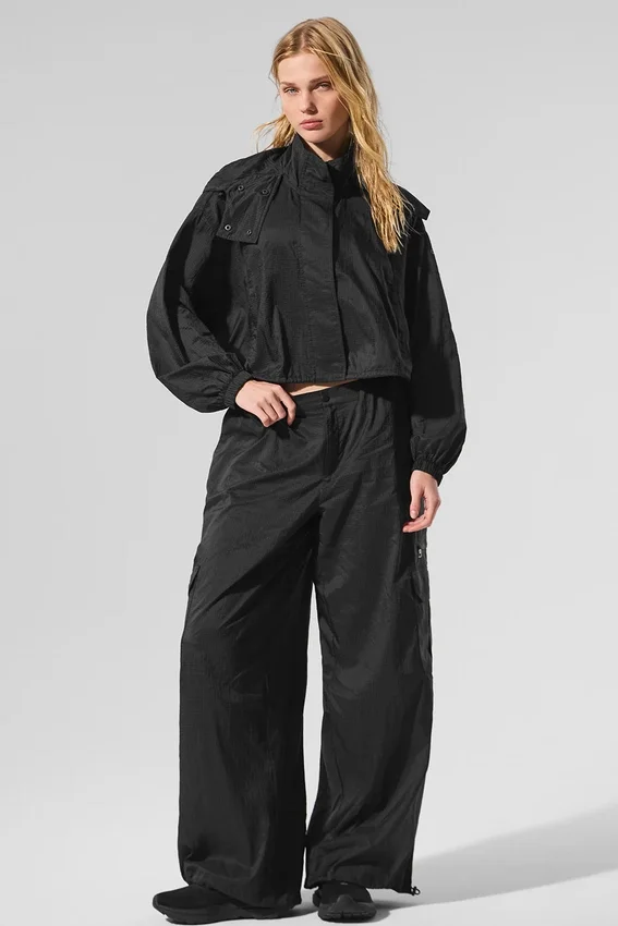 Cropped Game Time Full Zip Jacket - Black