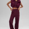 Cropped Gold Rush Puffer Vest - Burgundy