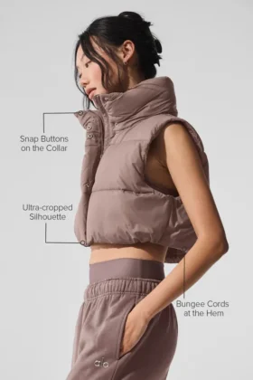 Cropped Gold Rush Puffer Vest – Mushroom