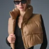 Cropped Gold Rush Puffer Vest - Toasted Almond
