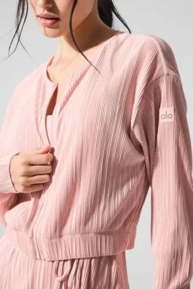 Cropped Micro Plisse Jacket – Pink Quartz