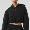 Cropped Mountain Peak Full-Zip Hoodie - Black