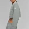 Cropped Pinstripe Main Character Full Zip Jacket - Lunar Grey/White