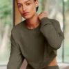 Cropped Sway Crew Neck Pullover - Olive Tree