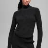 Denim Knit Backless Long Sleeve - Black/Anthracite