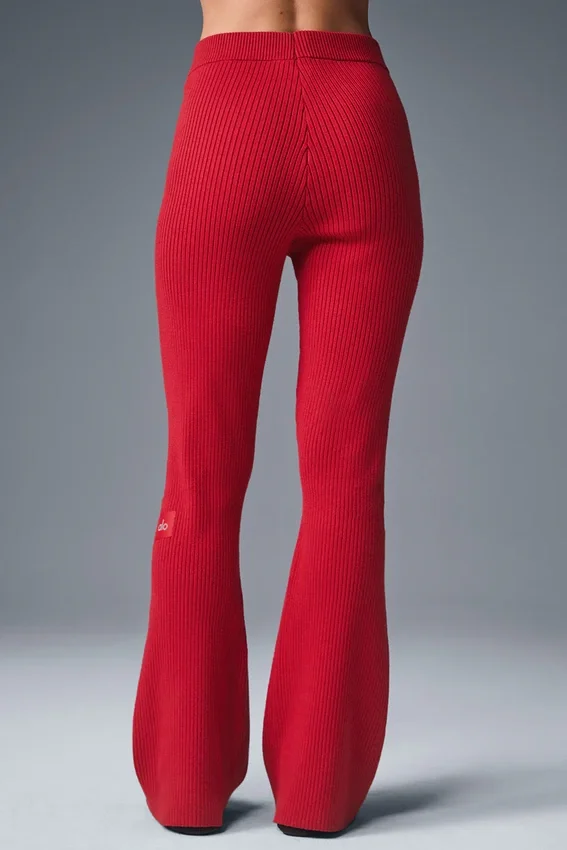Denim Knit High-Waist Flare Pant - Bold Red/Dark Bold Red