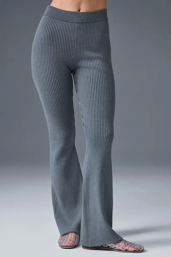 Denim Knit High-Waist Flare Pant - Steel Grey/Anthracite