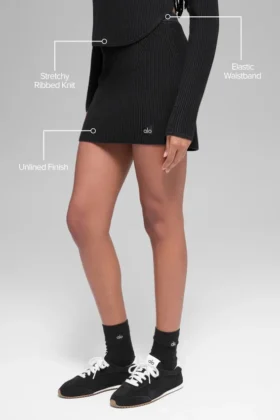 Denim Knit High-Waist Skirt – Black/Anthracite