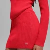 Denim Knit High-Waist Skirt - Bright Red
