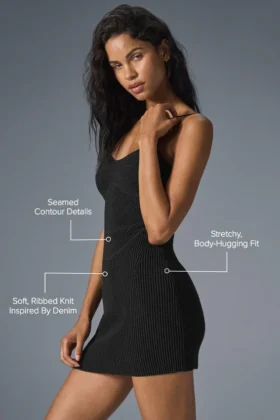Denim Knit Mini Dress – Black/Anthracite