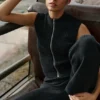 Denim Knit Sleeveless Full Zip Top - Black/Anthracite