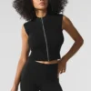 Denim Knit Sleeveless Full Zip Top - Black/Anthracite