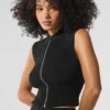 Denim Knit Sleeveless Full Zip Top - Black/Anthracite