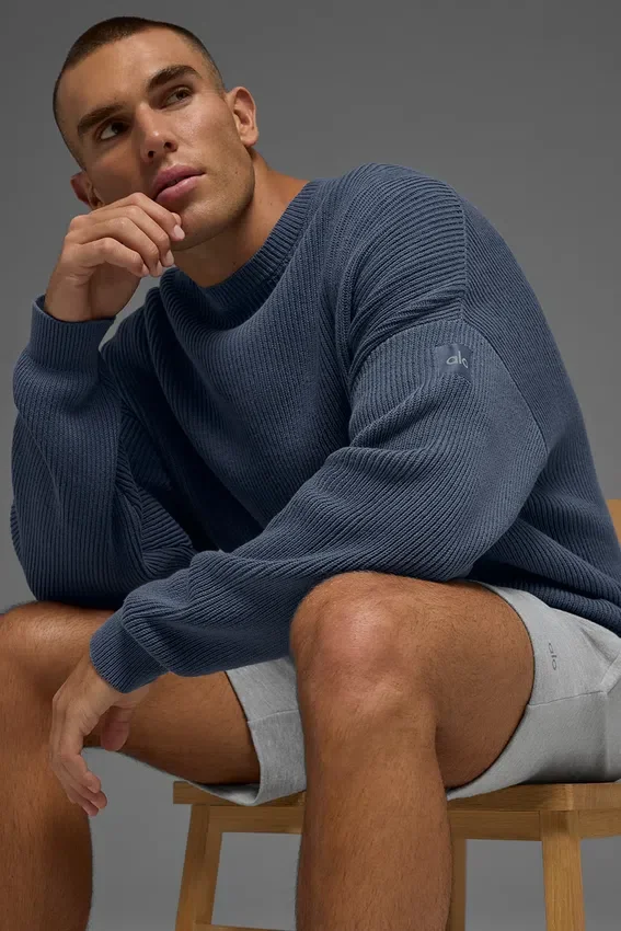 Domain Rib Knit Crew Sweater - Bluestone