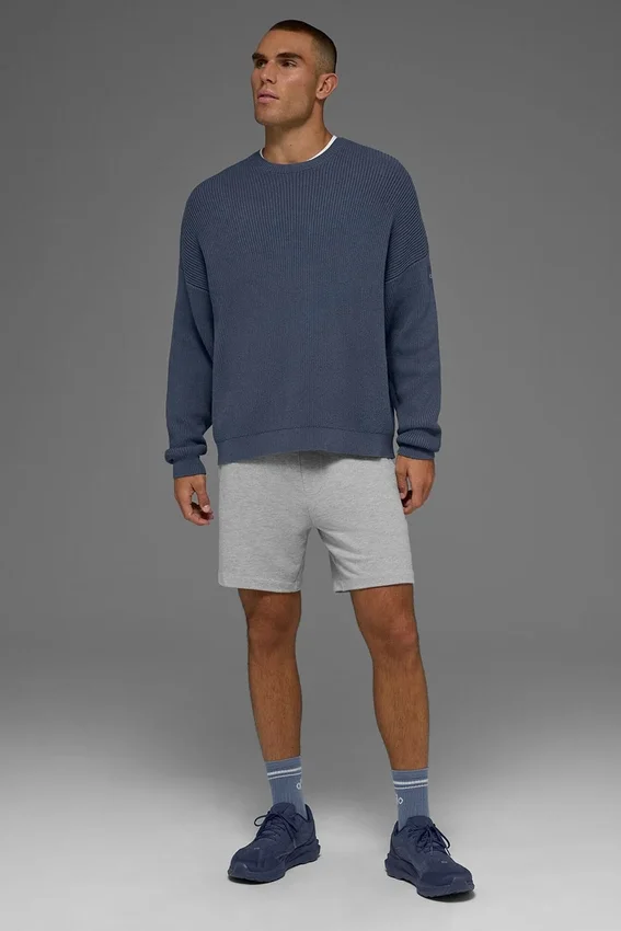 Domain Rib Knit Crew Sweater - Bluestone
