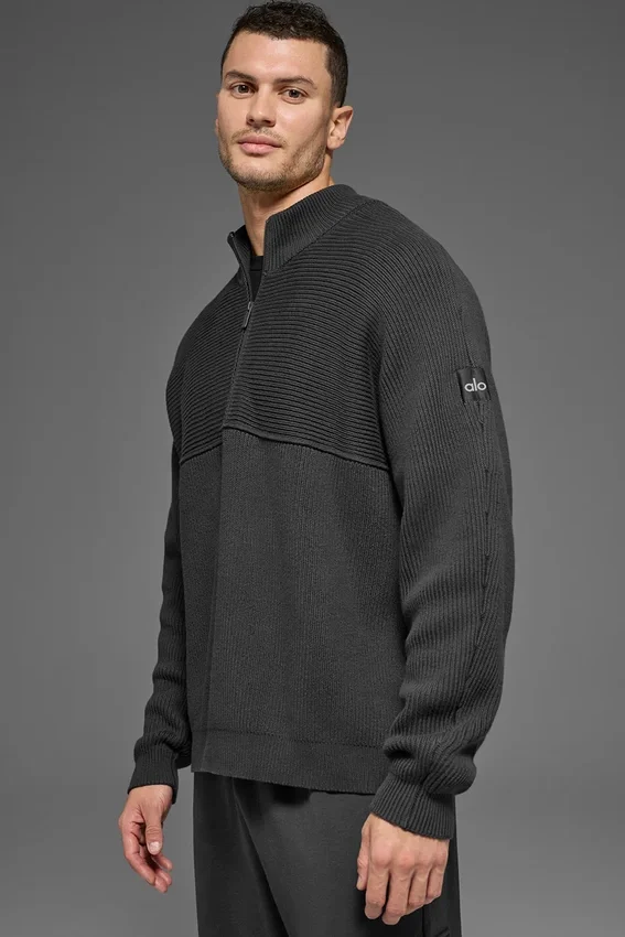 Domain Shift Rib Knit 1/4 Zip Sweater - Anthracite