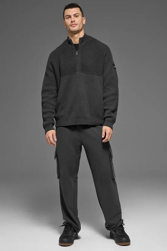 Domain Shift Rib Knit 1/4 Zip Sweater - Anthracite