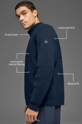 Domain Shift Rib Knit 1/4 Zip Sweater – Navy