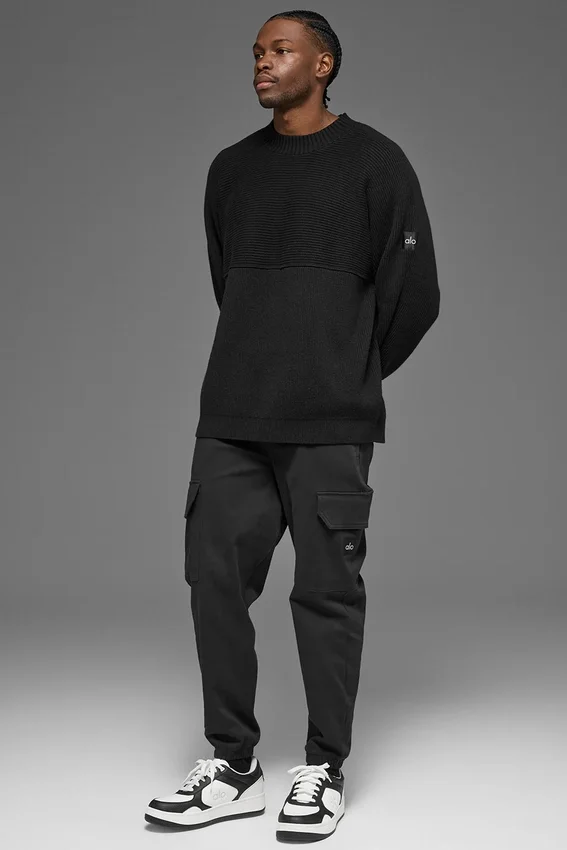Domain Shift Rib Knit Sweater Crew - Black