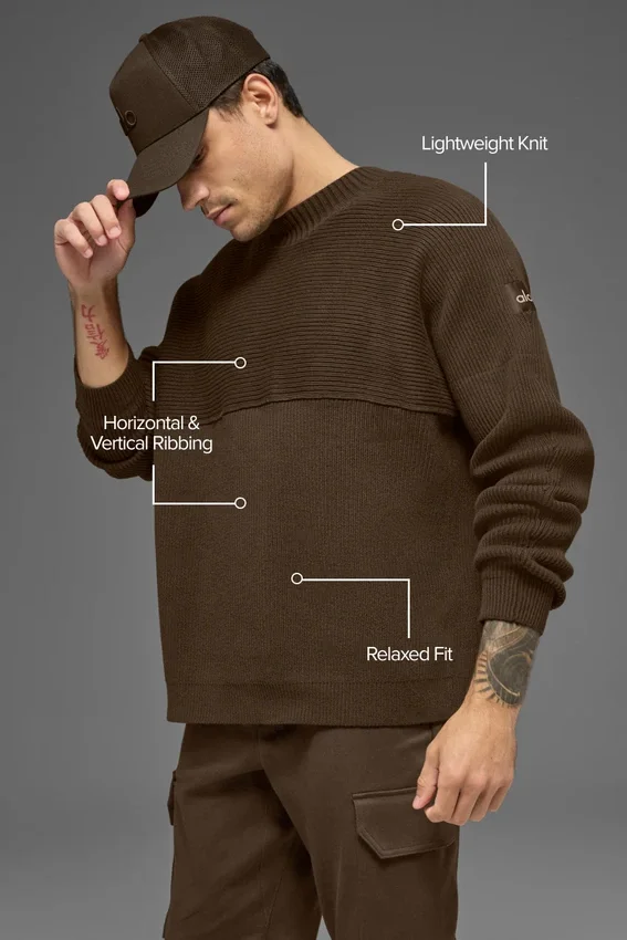 Domain Shift Rib Knit Sweater Crew - Espresso