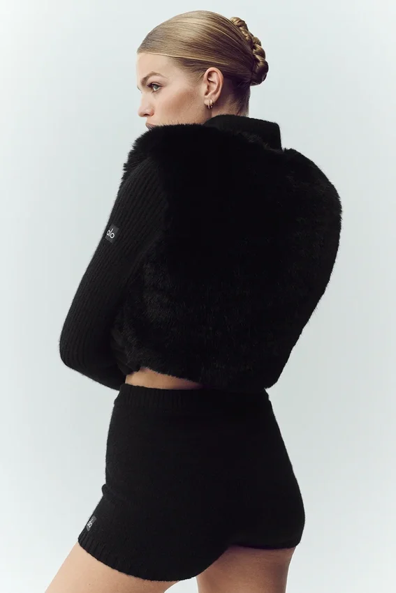 Faux Fur Cashmere Northstar Full Zip - Black