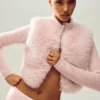 Faux Fur Cashmere Northstar Full Zip - Frosted Pink