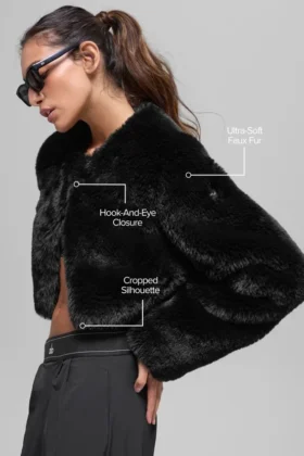 Faux Fur Chic Cropped Jacket – Black