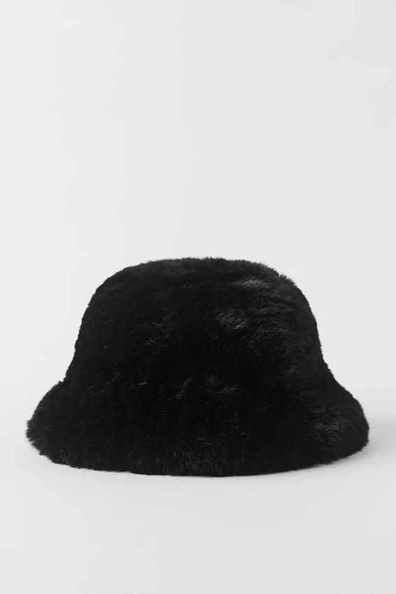 Faux Fur Starstruck Bucket Hat - Black