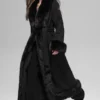 Faux Fur Trimmed Longline Coat - Black