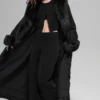 Faux Fur Trimmed Longline Coat - Black
