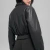 Faux Leather Cropped Premier Bomber - Black